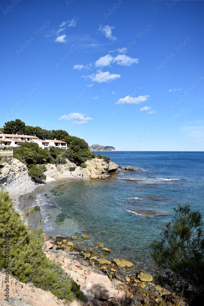 Beautiful view of Spanish  coast line of  Costa Blanca with blue sky background