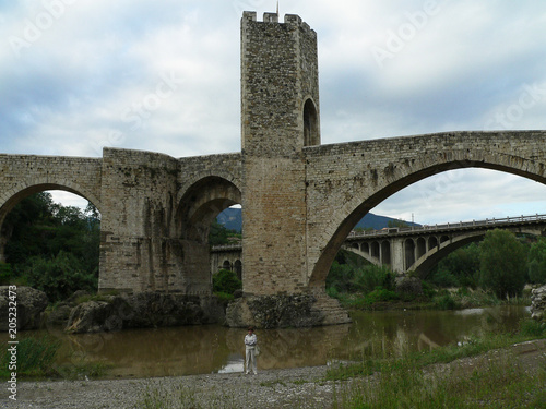Medieval viaduct in the provincial town of Besalú. Spain.