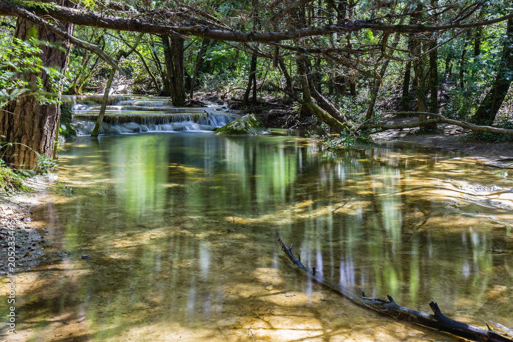 Waterfalls at the source of the Huveaune river, in Provence