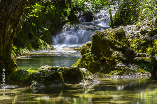 Waterfalls at the source of the Huveaune river  in Provence