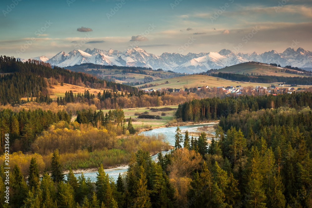 Tatra mountains from nature reserve Bialka River Gorge, Spisz, Poland