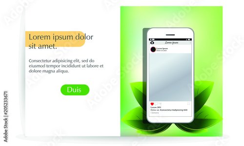 Landing page, spring and summer, foliage green, smartphone