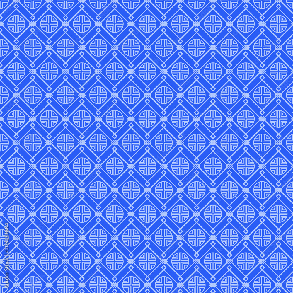 Blue Pattern with Set of Various Geometric Figures