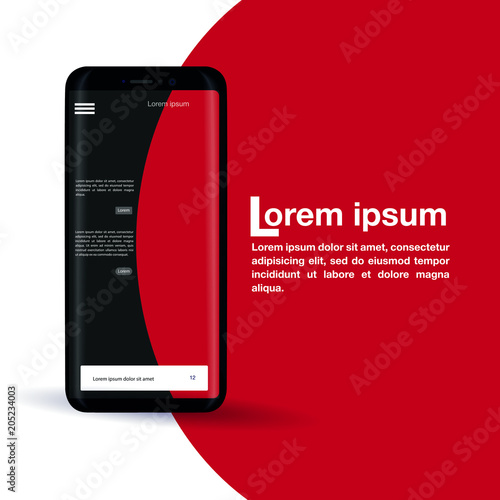 Design a mobile application. A new smartphone. Black and red vector