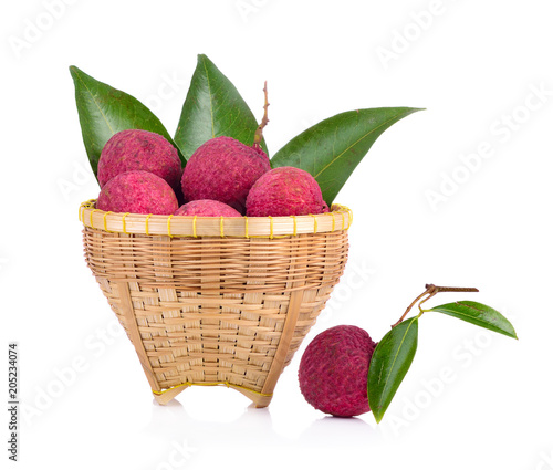 Fresh lychees red isolated on white