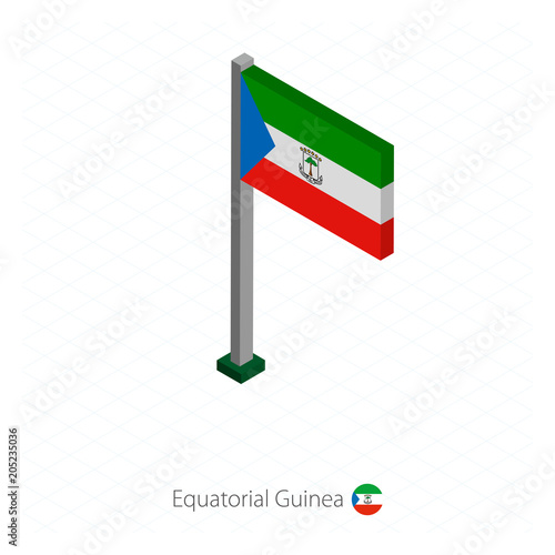 Equatorial Guinea Flag on Flagpole in Isometric dimension.