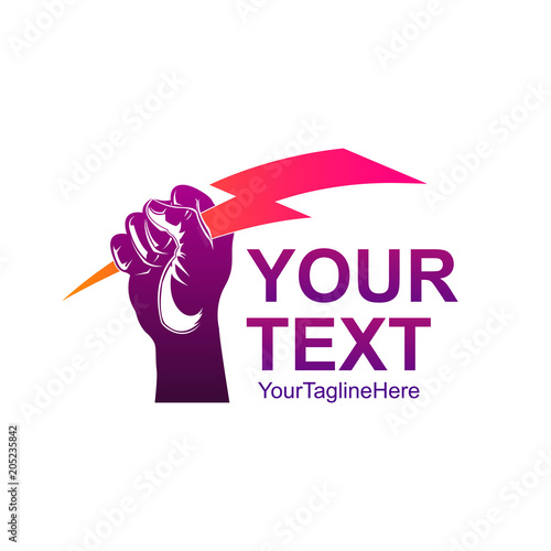 Creative abstract hand holding thunderbolt vector logo design template element. Colorful concept icon