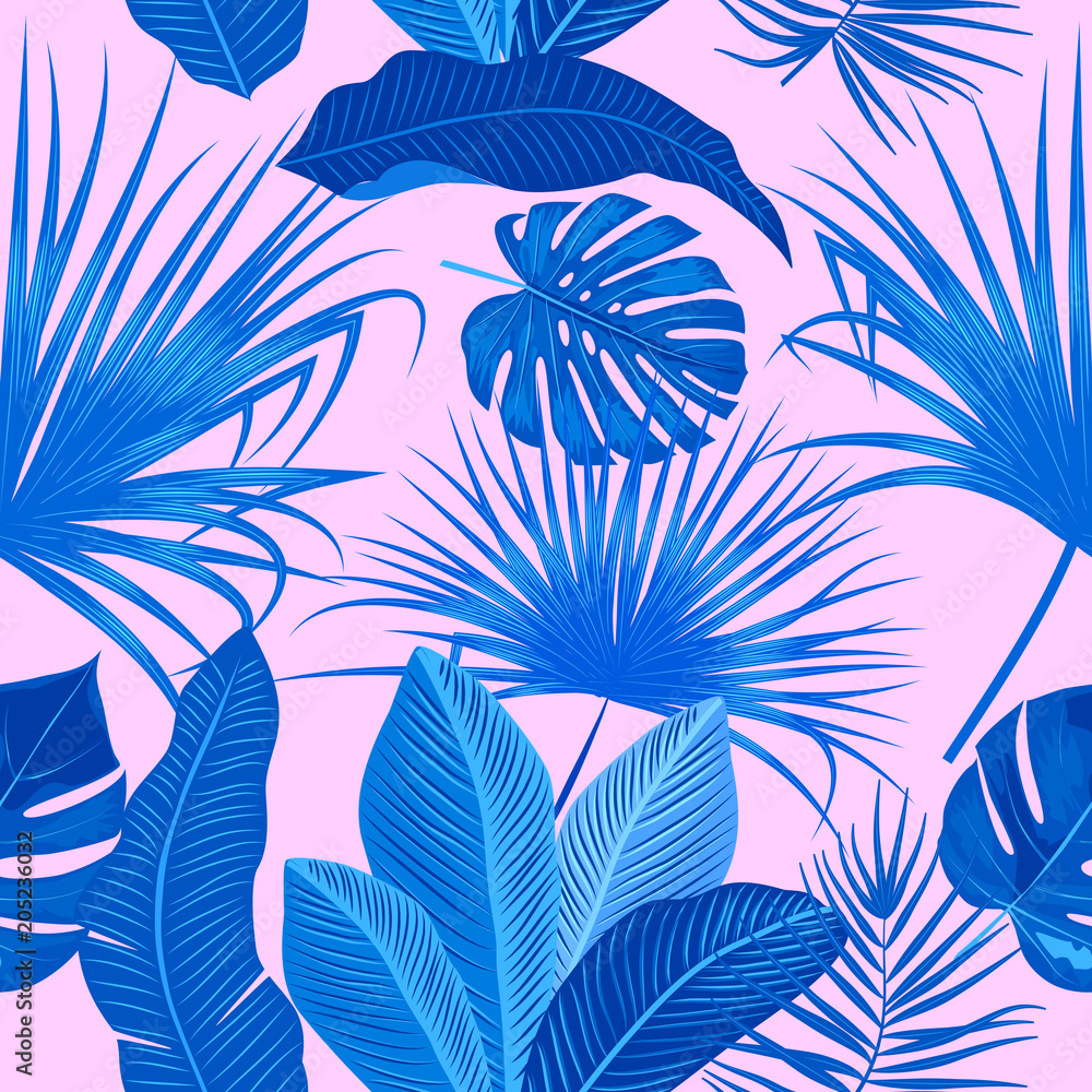 Fototapeta premium Tropical seamless pattern with exotic palm leaves.