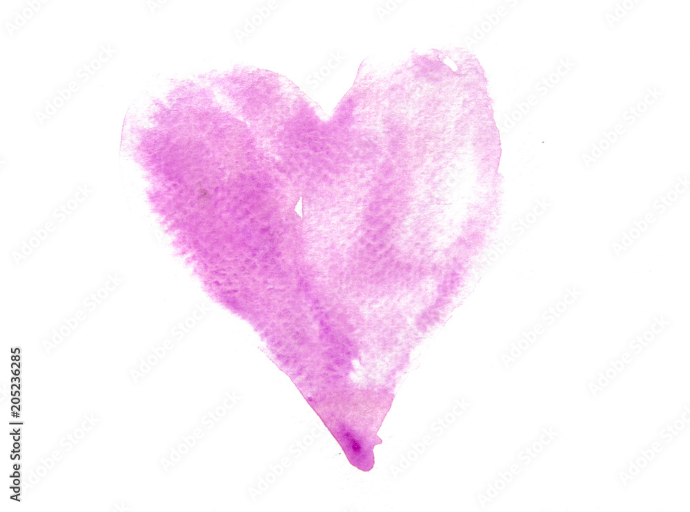 Purple heart on white, watercolor illustrator, hand painted