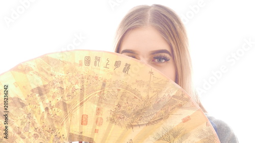 Peep - Smiling girl with chinese hand fan