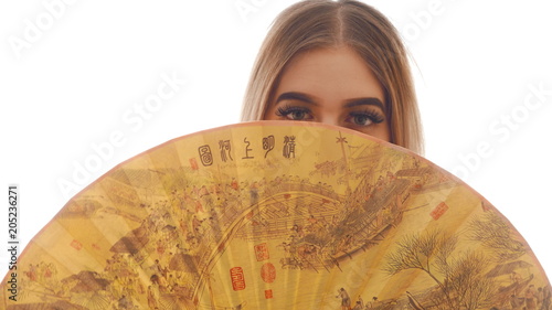 Peep - Smiling girl with chinese hand fan