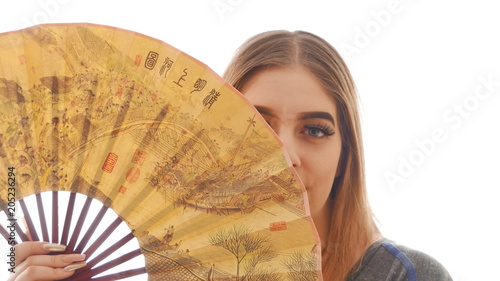 Peep - Smiling girl with chinese hand fan