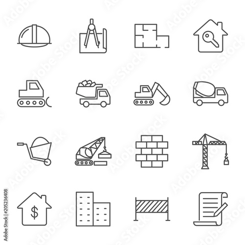 Construction vector icons set, outline style