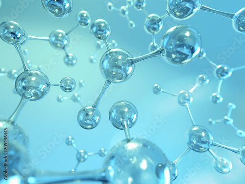 molecule or atom, Abstract structure for Science or medical Blue background, 3d illustration.