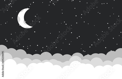 Moon on night sky with stars and cloud