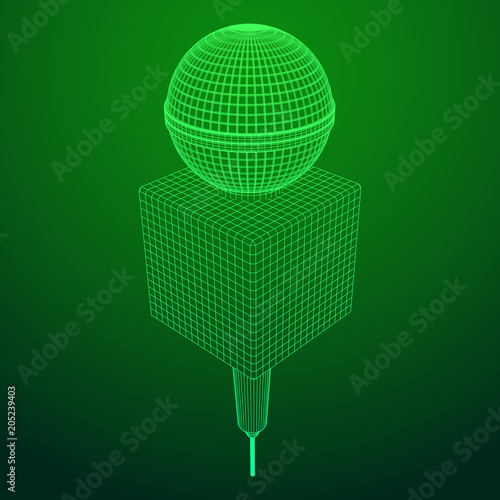 Microphone vector. Wireframe low poly mesh news illustration. News on TV and radio. Interview. photo