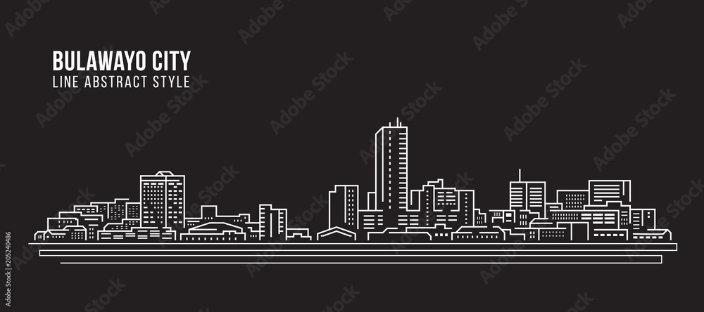 Cityscape Building Line art Vector Illustration design - Bulawayo city