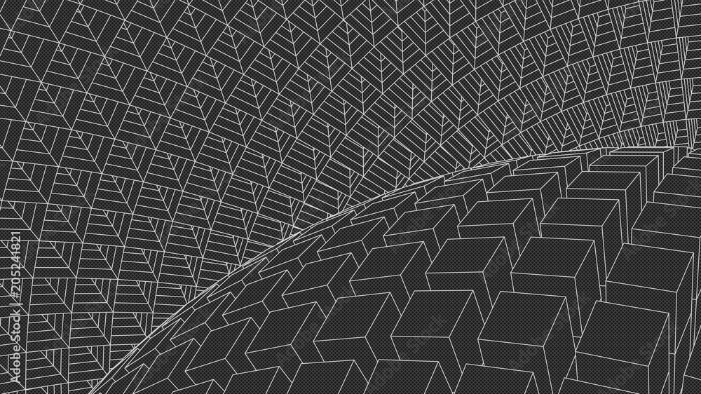 Abstract 3d Illuminated distorted Mesh Sphere . Neon Sign . Futuristic Technology HUD Element . Elegant Destroyed . Big data visualization .