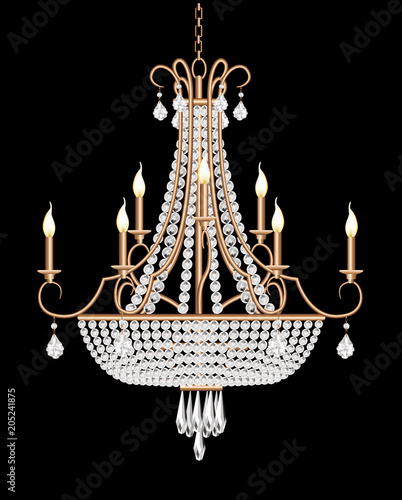 illustration of a chandelier with crystal pendants on the black photo