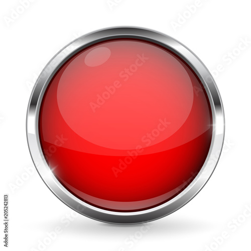 Red button with chrome frame. Round glass shiny 3d icon Free Download Red button with chrome frame. Round glass shiny 3d icon - GFXLoad