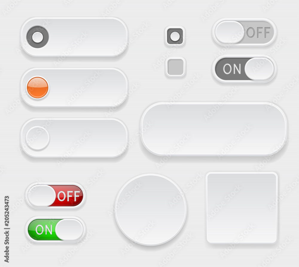 White interface buttons. Set of 3d icons