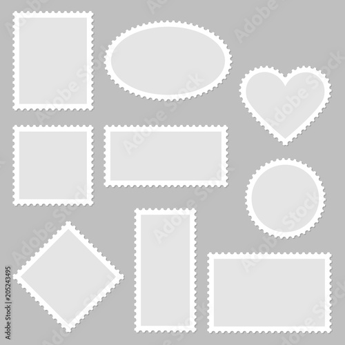 10 Blank Stamps White Frame Grey Background