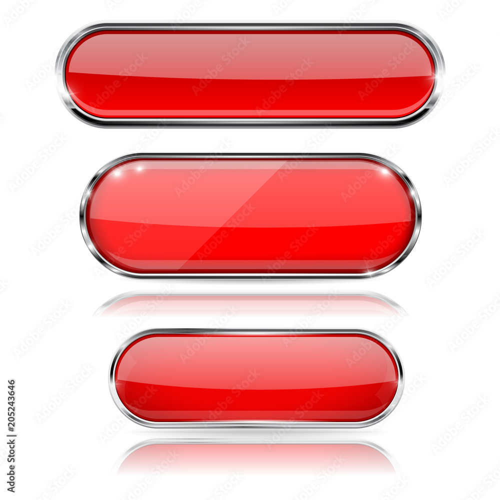 Red glass 3d buttons with chrome frame. Oval icons Red glass 3d buttons with chrome frame. Oval icons