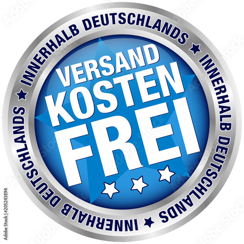 Button "Versandkostenfrei innerhalb Deutschlands" blau/silber