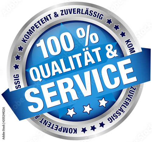 Button Banner "100% Qualität & Service" blau/silber