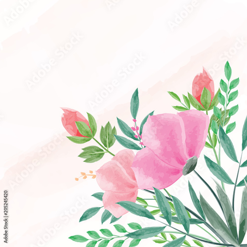 Naklejka Wektorowy akwarela kwiat. Różowy pastelowy kolor. Skopiuj miejsce