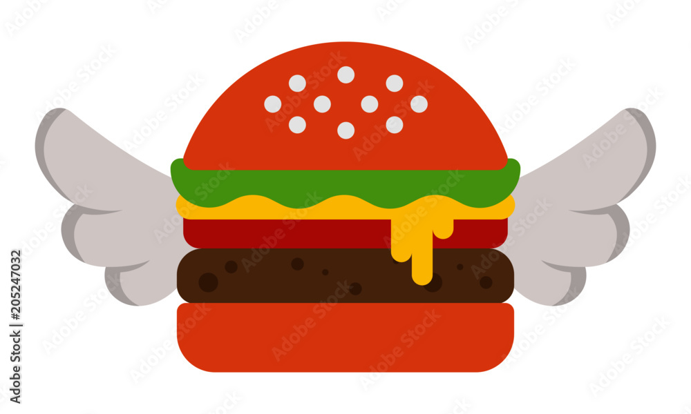 Vector illustration of Burger with Wings. Flying Food Concept. Vector illustration of Burger with Wings. Flying Food Concept.