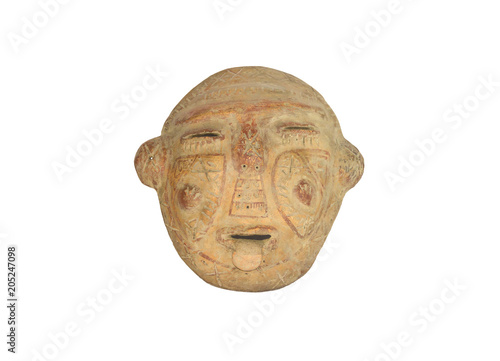 clay mask of the human face made by the indigenous civilization of more than 1650 years of age, natives of the state of Lara, Venezuela, South America.