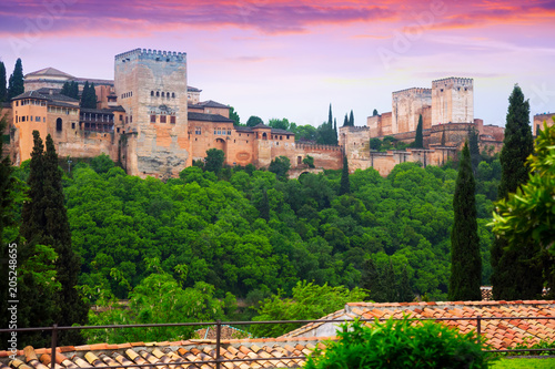 Dawn view of  Alcazaba at Alhambra.  Granada