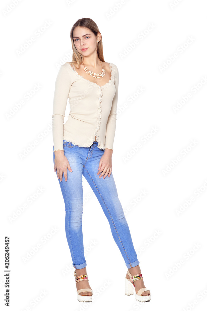beautiful woman in jeans posing beautiful woman in jeans posing
