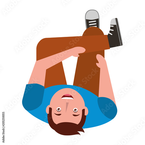 man look up sitting crossed legs top view vector illustration