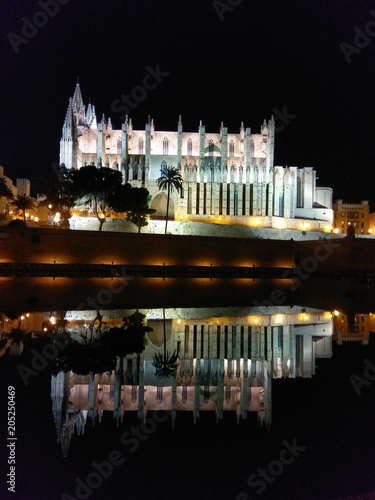 Palma de Mallorca Kathedrale bei Nacht mt Spiegelung