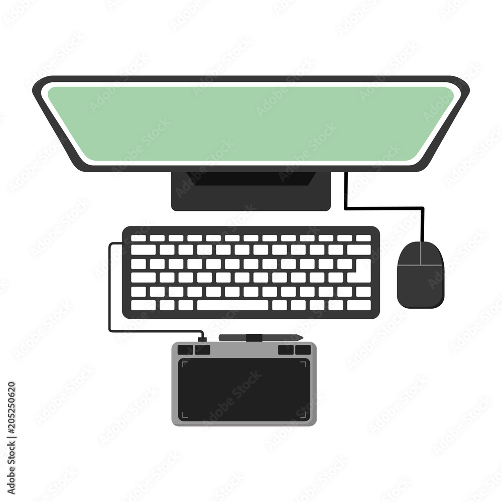 top view computer monitor drawing tablet keyboard mouse vector illustration  Stock Vector | Adobe Stock