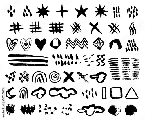 Hand drawn abstract elements. Hand sketched design ink shapes isolated on white background. Doodle vector decorative illustration.