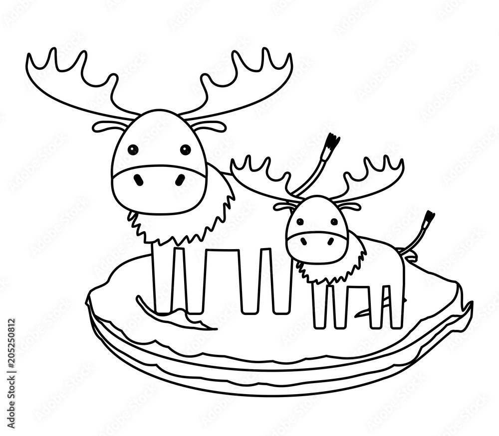 cute elks on the grass over white background, vector illustration cute elks on the grass over white background, vector illustration