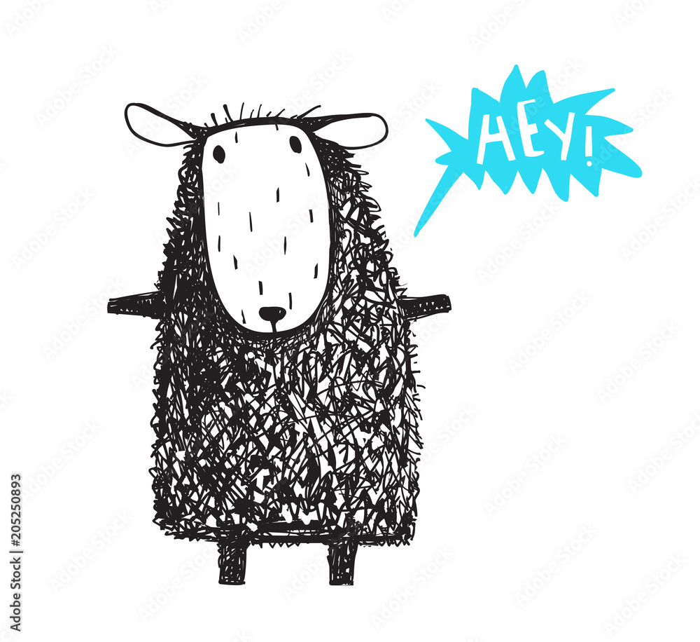 Obraz premium Zabawna kreskówka owiec z bańki słowo ręcznie rysowane kulas styl. Ilustracji wektorowych.