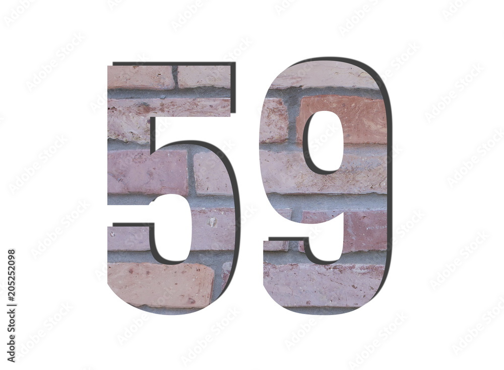 59 Number. Decorative red brick wall texture. English style. White isolated 59 Number. Decorative red brick wall texture. English style. White isolated