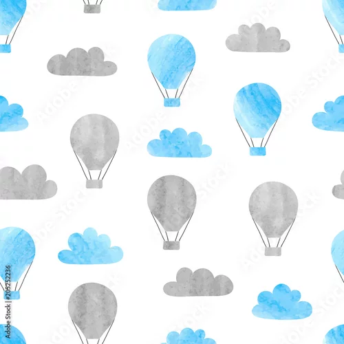 Tapety Wzór z akwarela balony i chmury. Nadruk dla dzieci, projekt dla dzieci.
