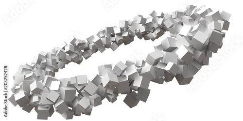 random sized cubes rotating in eliptic orbit.