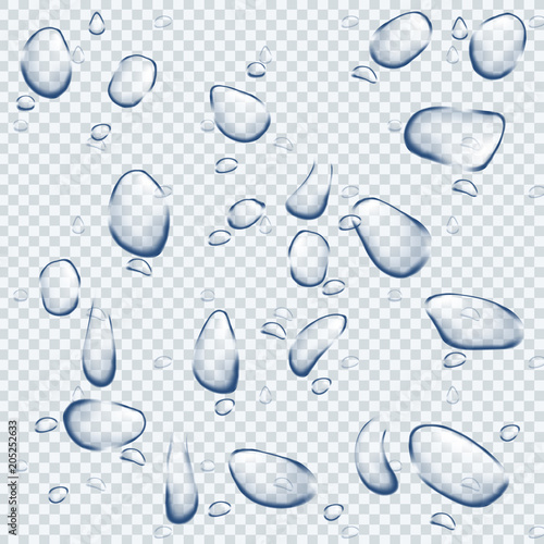 Water drops on transparent background