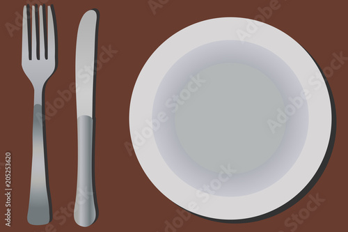 Cuchillo, tenedor y plato.