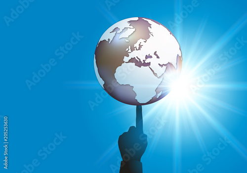 terre - main - doigt - concept - pouvoir - jeu - danger - géopolitique - puissance - globe terrestre