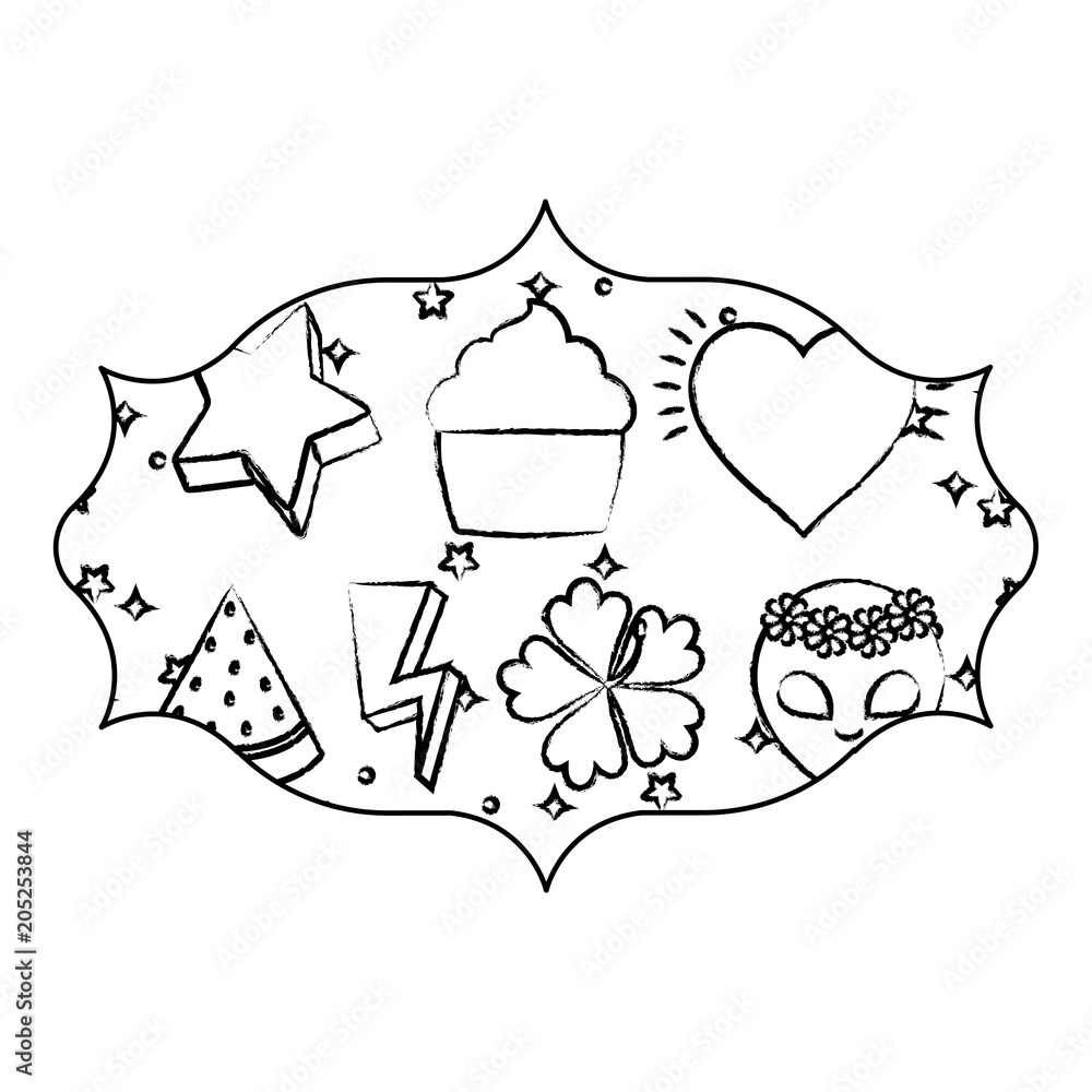 arabic frame with cupcakes and watermelon pattern over white background, vector illustration arabic frame with cupcakes and watermelon pattern over white background, vector illustration