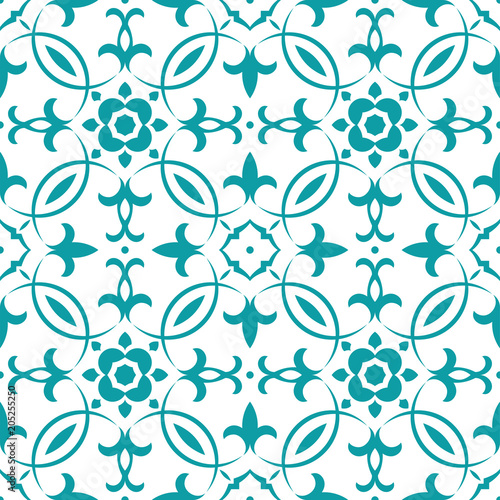  oriental pattern in blue color. Tile or dutch tile style. Turkish pattern