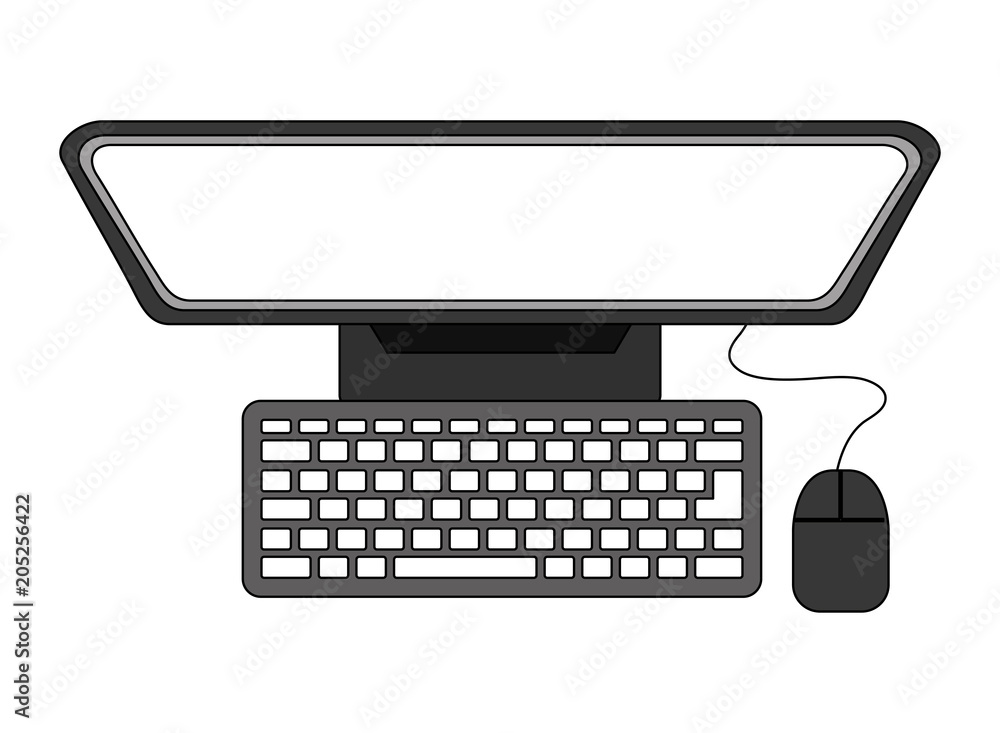 top view computer monitor keyboard mouse vector illustration  Stock-Vektorgrafik | Adobe Stock