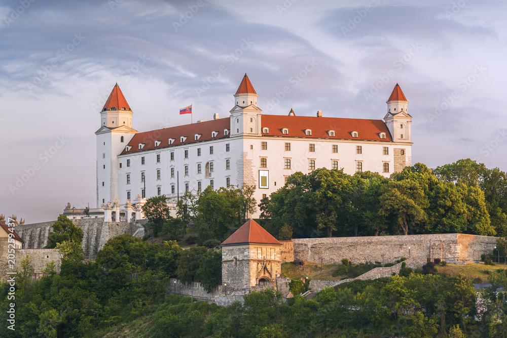Spring sunrise impression of Bratislava castle (Slovakia) 